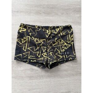 FLEO CrossFit Shorts Weightlifting Women's Size S Abstract Black Yellow Grey 3"